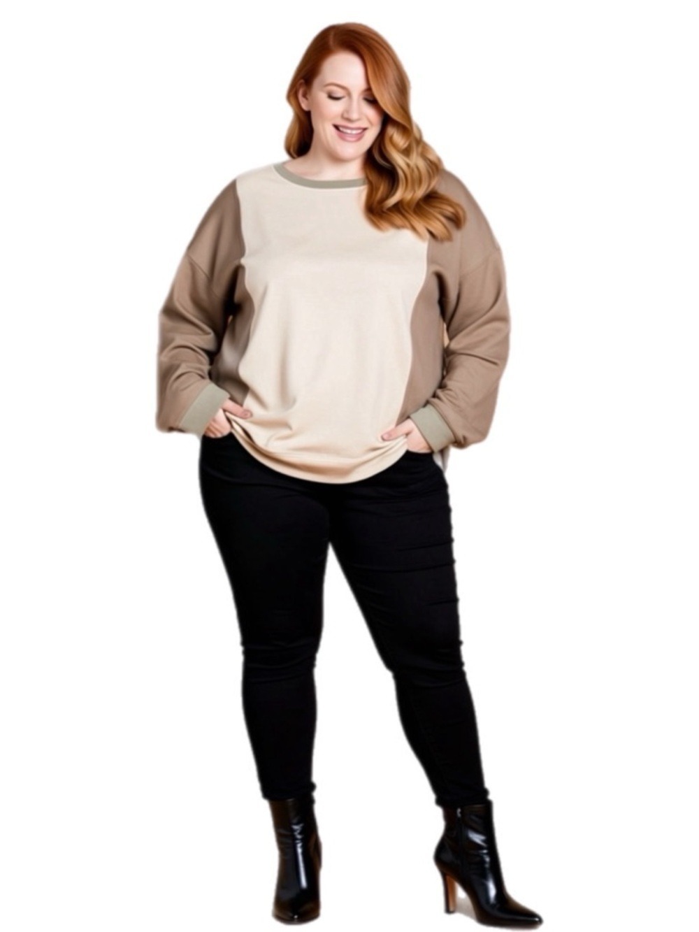 Hacci Taupe Combo Soft Warm Brushed Long Sleeve Top in Size 1X NWT